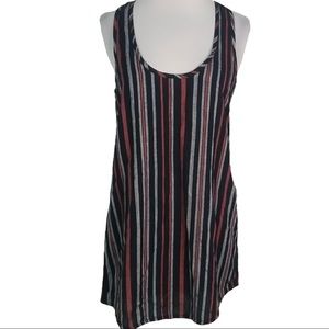 Roxy 📌Sz small navy blue & red striped tunic tank, tassels on bottom scoop neck